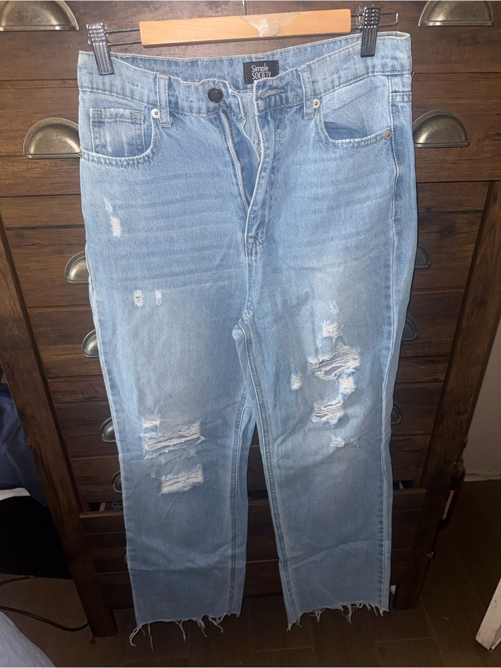 Simple Light Blue Distressed Boyfriend Jeans